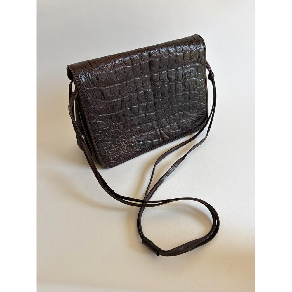 Vintage Brown genuine leather Croco Crossbody Bag